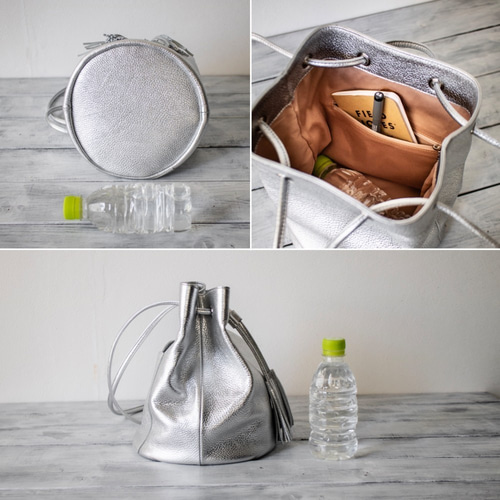 イタリア本革巾着バッグ&ポーチ(中) 【ゴールド】 ショルダーバッグ