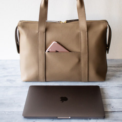 義大利製造真皮手提包 A4尺寸可容納筆記型電腦 防水皮革通勤手提包 [沙米色] 第4張的照片