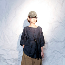 THE LIGHT_3/4 puff sleeve linen top with belt and pockets 1枚目の画像