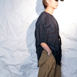 THE LIGHT_3/4 puff sleeve linen top with belt and pockets 4枚目の画像