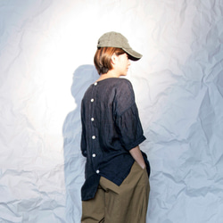 THE LIGHT_3/4 puff sleeve linen top with belt and pockets 5枚目の画像