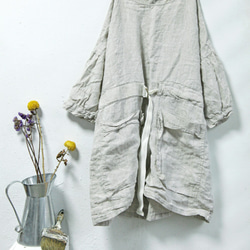 THE LIGHT_3/4 puff sleeve linen top with belt and pockets 7枚目の画像