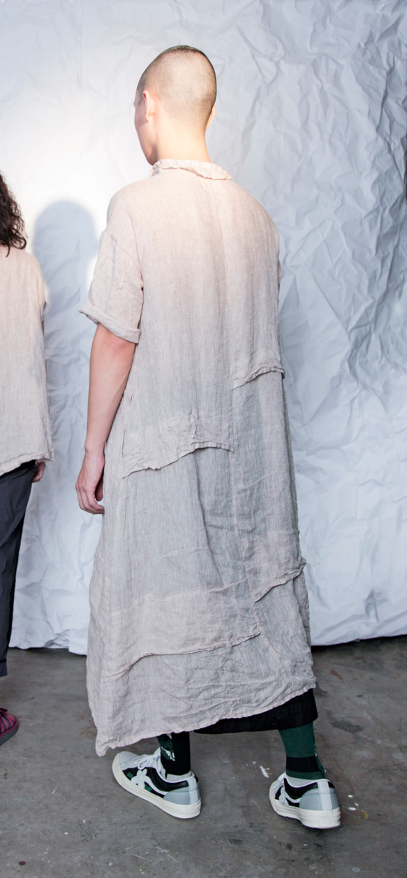 THE LIGHT_Asymmetric spliced linen shirt dress 4枚目の画像