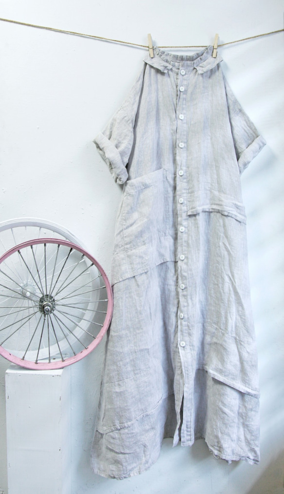 THE LIGHT_Asymmetric spliced linen shirt dress 5枚目の画像