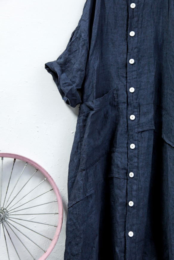 THE LIGHT_Asymmetric spliced linen shirt dress 9枚目の画像