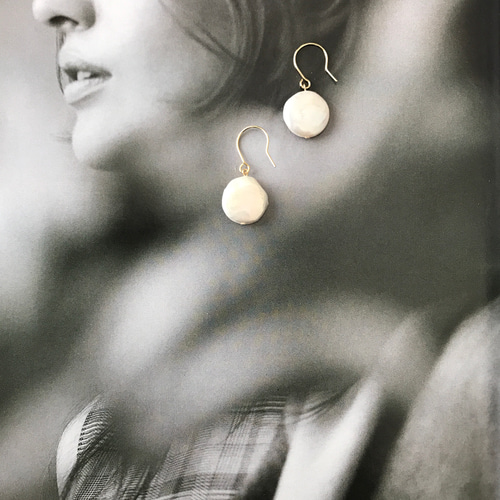 再販］コイン型淡水パール♚ピアス/ノンホールピアス ピアス（フック 