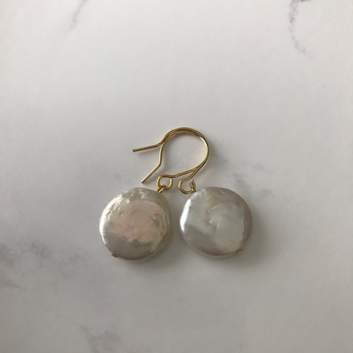 再販］コイン型淡水パール♚ピアス/ノンホールピアス ピアス（フック 