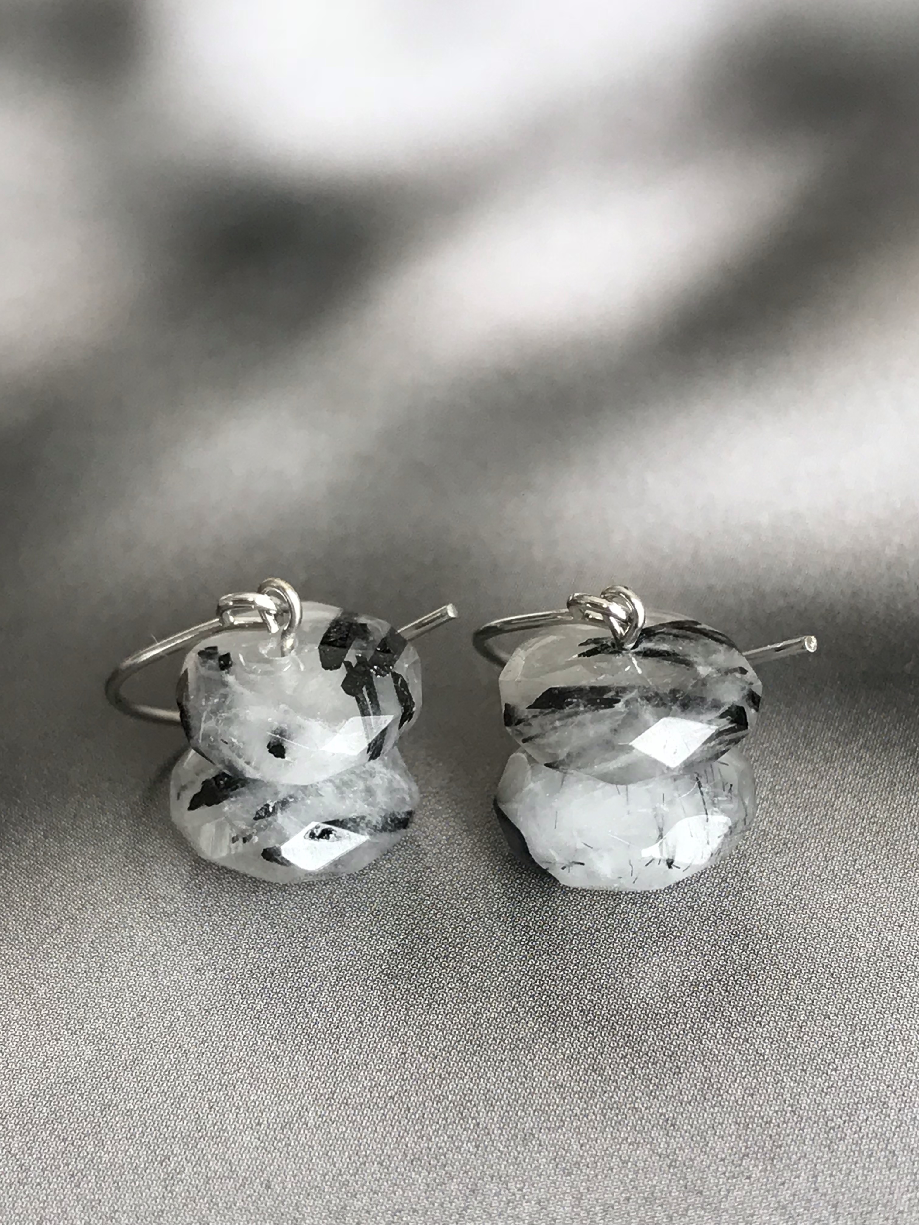 ブラックトルマリンインクォーツ♚ピアス/ノンホールピアス