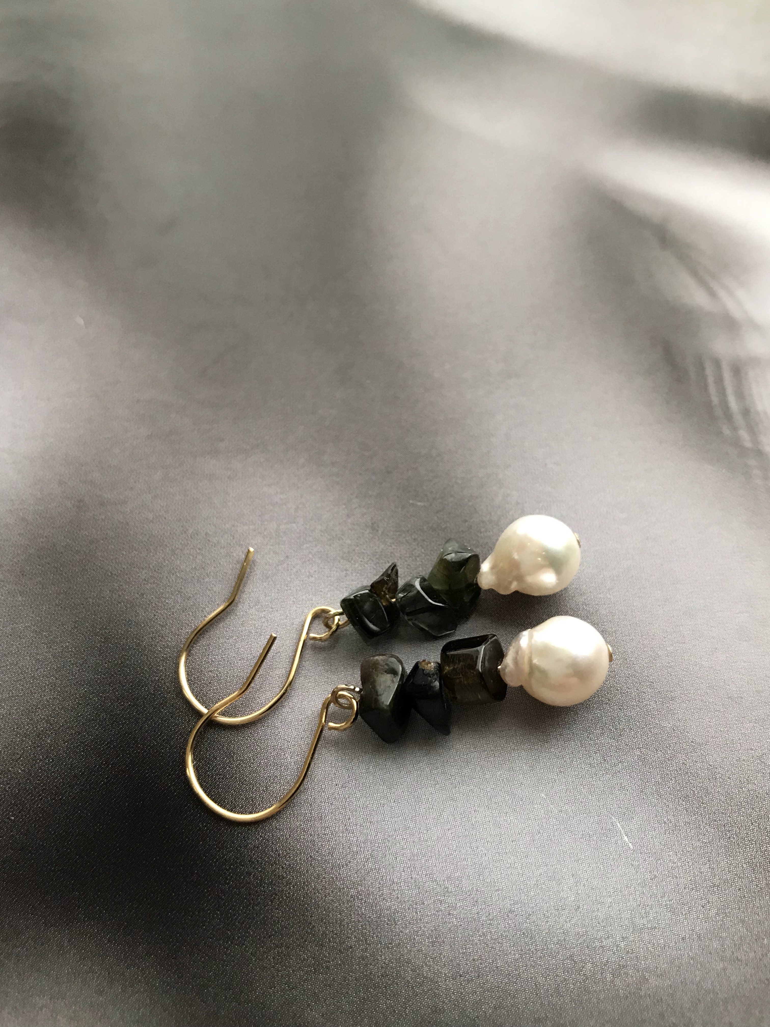 国産あこや真珠とトルマリン♚ピアス/ノンホールピアス