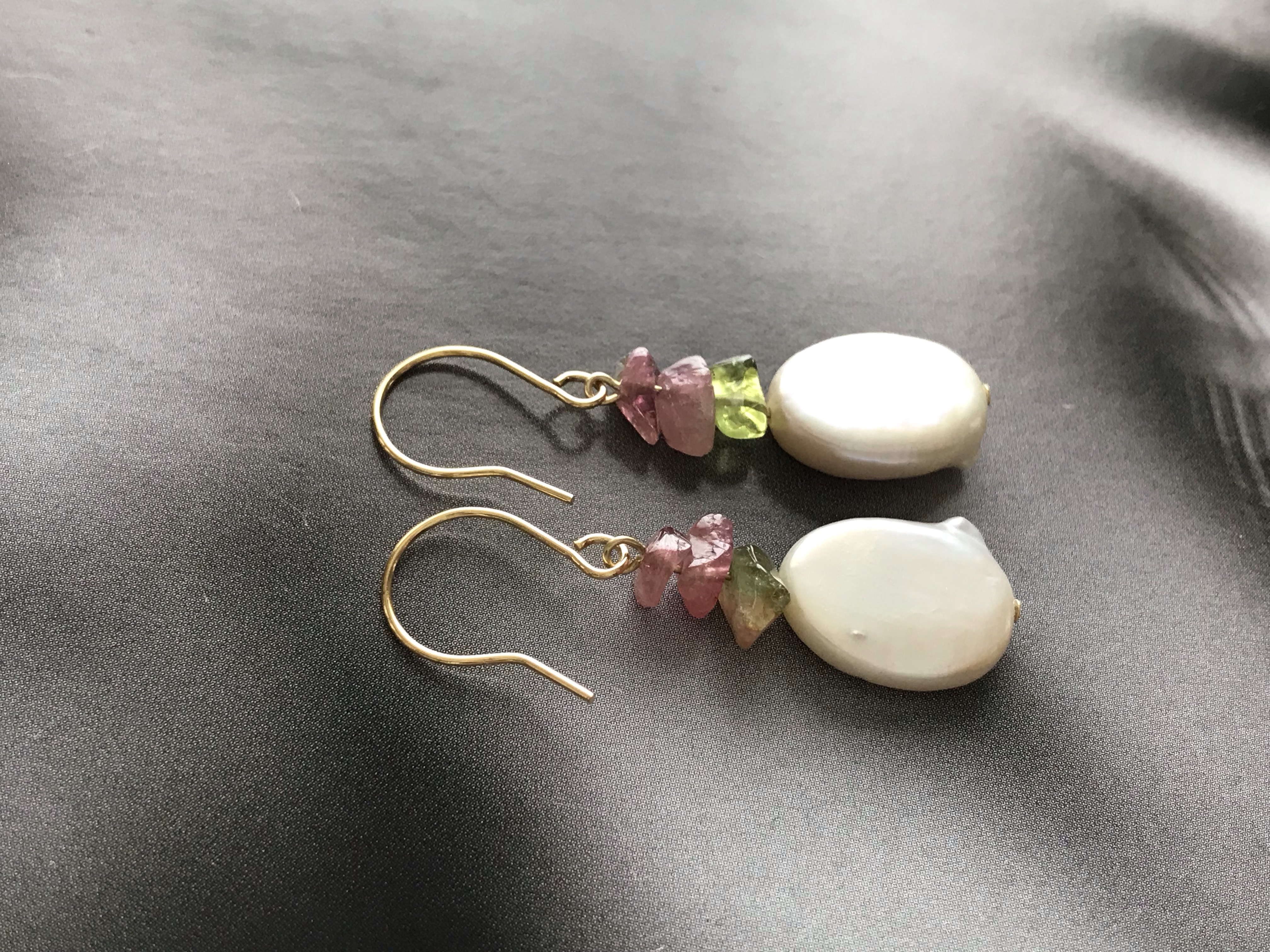 淡水パールとトルマリン♚ピアス/ノンホールピアス