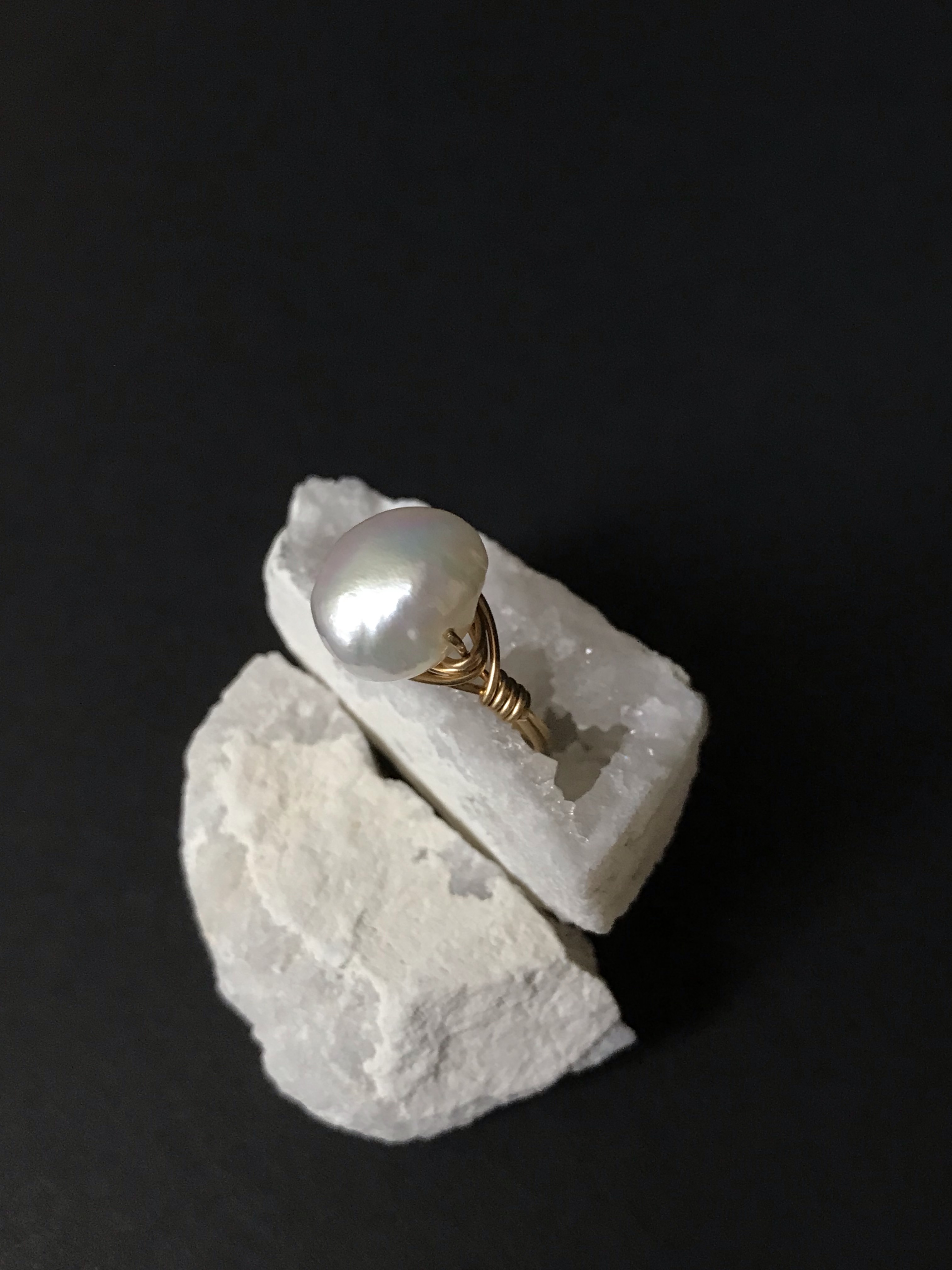 10号♚大粒淡水パールのワイヤーリング