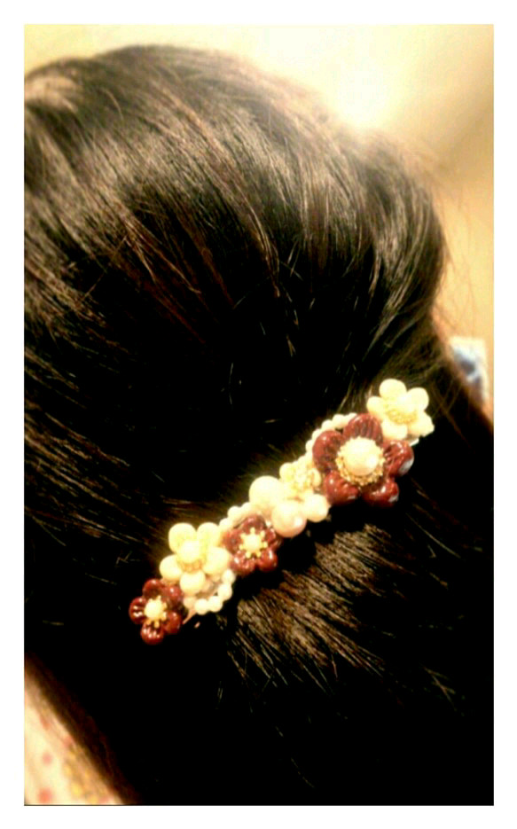 autumn flower barrette（wine&cream） 〈受注制作〉 2枚目の画像