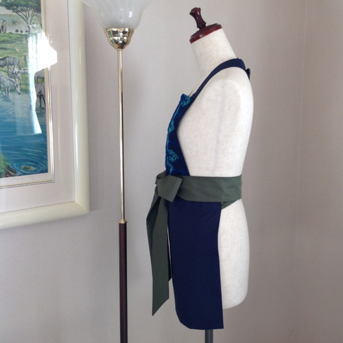 ☆豪華刺繍レース☆ネイビー×ミント◎洋服みたいなエプロン ☆豪華刺繍レース☆ネイビー×ミント◎洋服みたいなエプロン