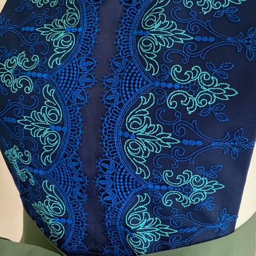 ☆豪華刺繍レース☆ネイビー×ミント◎洋服みたいなエプロン