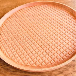 【※人気です】ラウンド トレイ-格子 -  round tray　ブナの木 4枚目の画像