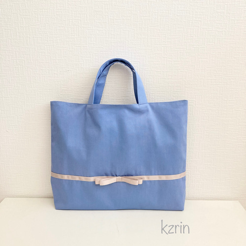 入園入学グッズ【サイズオーダー】ブルー&ピンクグレーリボンの