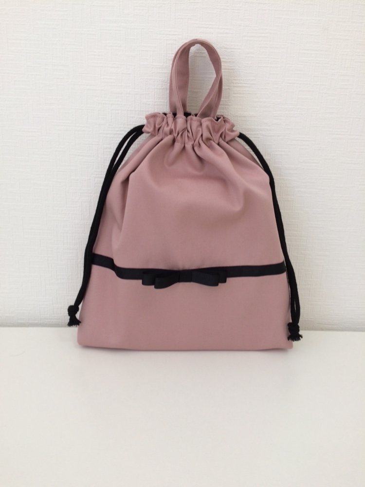 入園入学グッズ【サイズオーダー】ピンク&黒リボンのレッスンバック&体操着入れ&上履き入れ