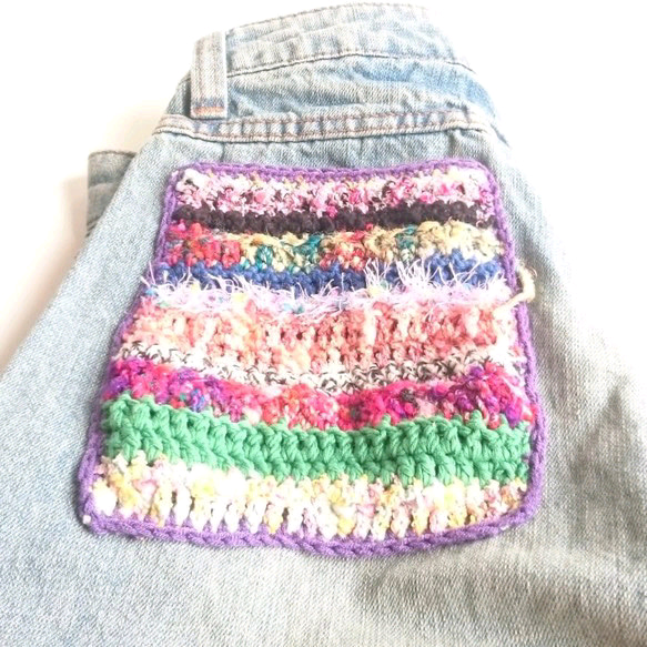 SALE!ごちゃ色編みポケット　デニムパンツ ガウチョ  スカートパンツ 4枚目の画像