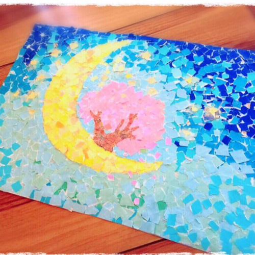 ☆展示品☆happy貼り絵 ○さんオーダー品 絵画 ハンドメイドRUMROA 