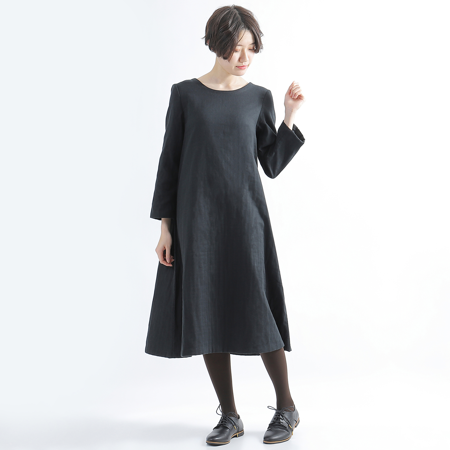 ストレスフリー　着心地のいい　セミオーダー　Ａラインワンピース　トリプルガーゼ　ブラック