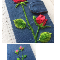 刺繍の手帳型 凛と咲く薔薇 iPhoneケース 4枚目の画像