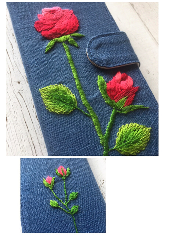 刺繍の手帳型 凛と咲く薔薇 iPhoneケース 4枚目の画像