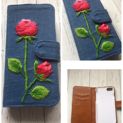 刺繍の手帳型 凛と咲く薔薇 iPhoneケース 5枚目の画像