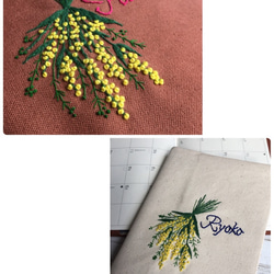 刺繍ふわふわミモザのスケジュール帳カバー A6サイズ 3枚目の画像