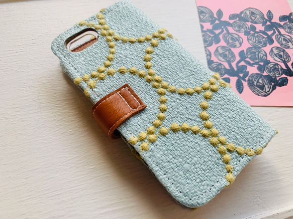 ミナペルホネン＆本革◎手帳型スマホケース　タンバリン　iPhone Android 3枚目の画像