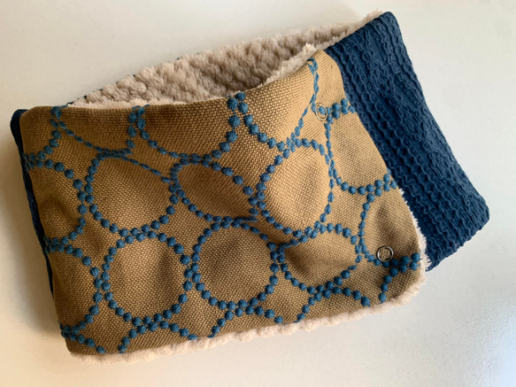 ミナペルホネン◎オトナのネックウォーマー タンバリン ネイビー  