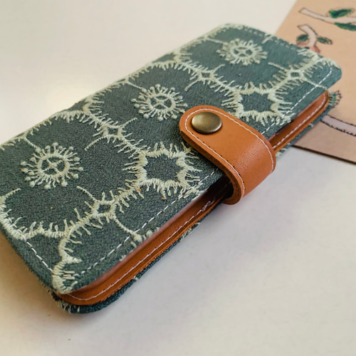 本革＆ミナペルホネン 手帳型スマホケース iPhoneケース アネモネ モス