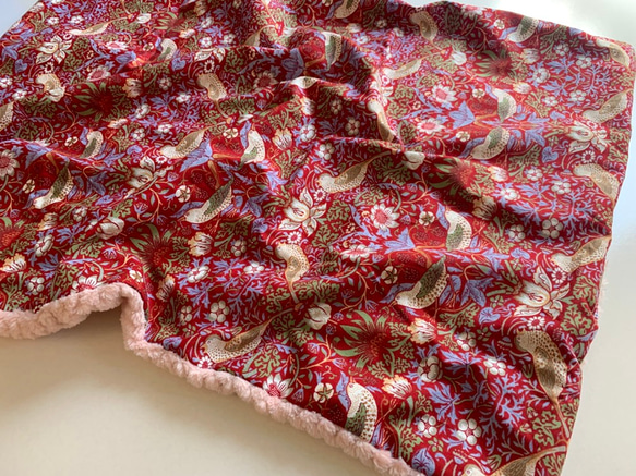 ウィリアムモリス オトナのブランケット いちご泥棒 赤 上質モダ