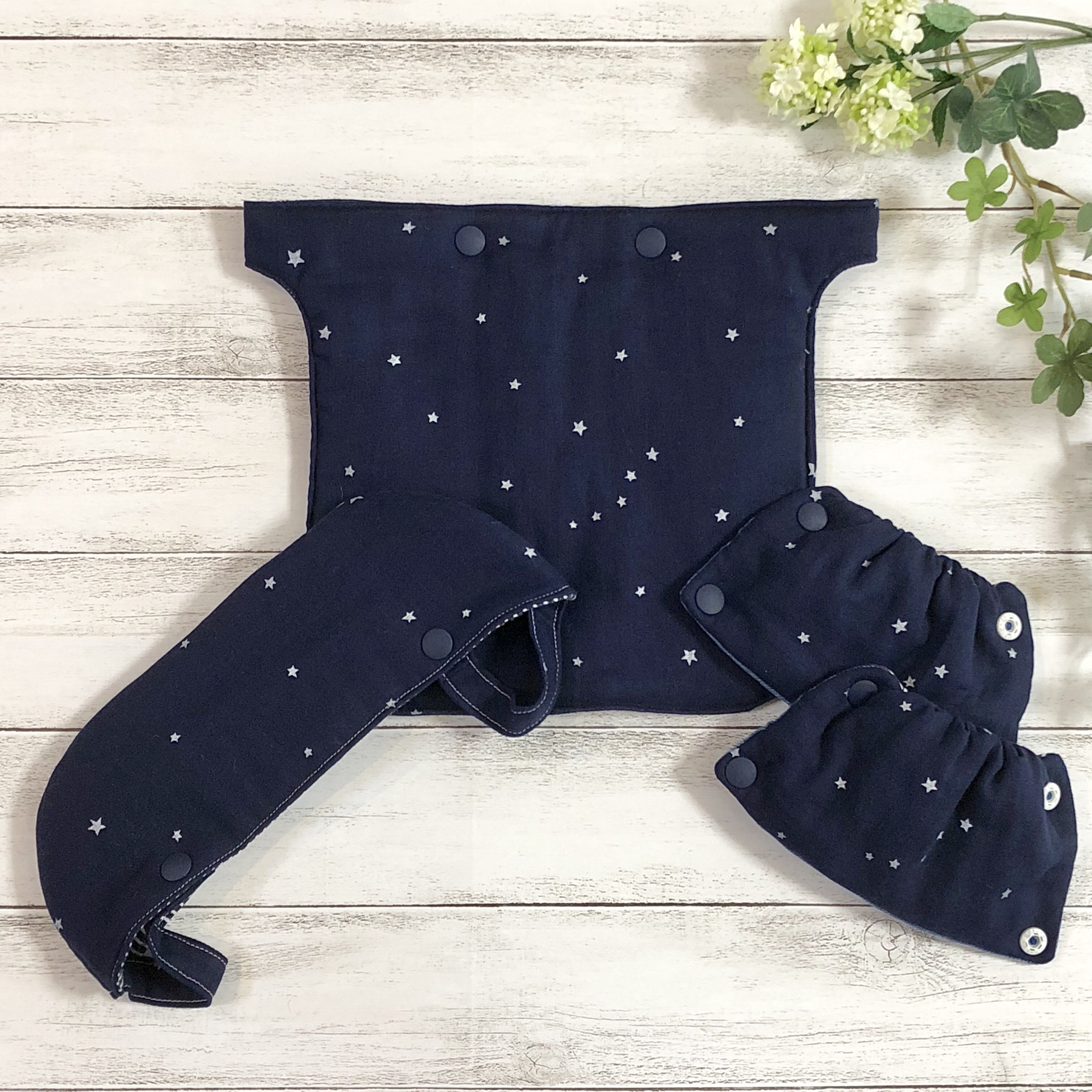 アンジェレッテ用よだれパッド・首回りカバー・抱っこ紐スタイ3点セット❁﻿星柄ネイビー×ヒッコリー❁﻿ 4,662円