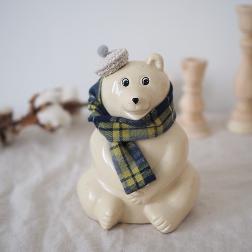 しろくま貯金箱 クリスマス 帽子・マフラーset しろくま貯金箱 チェックマフラー マフラー riri 通販 12878182