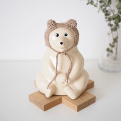 再販〉しろくま貯金箱 くま耳ボンネット くま耳帽子 ニット帽