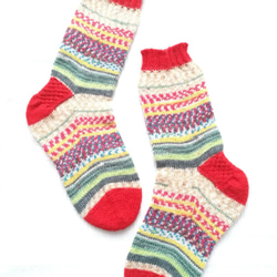 【送料無料】Opal人気カラー☆ロングピッチのカラフル模様手編み靴下☆秋冬の防寒対策に♪洗濯機で洗えます☆ニットソックス 1枚目の画像