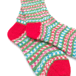 【L】クリスマス靴下♪手編み靴下☆ニットソックス☆洗濯機で洗えます 4枚目の画像
