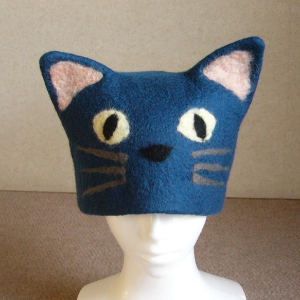 羊毛フェルトの猫キャップ 2枚目の画像