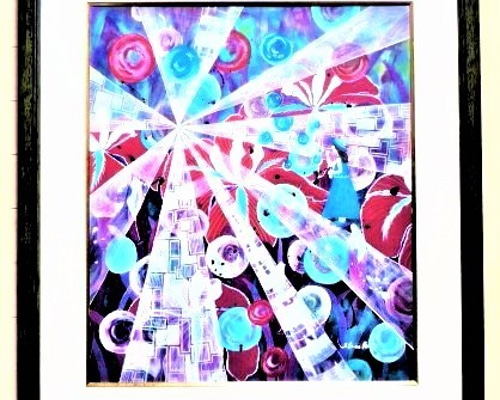 絵画　アクリル絵　額縁　ボード　シャボン玉 122 シャボン玉・・飛ばそう（創作アート） 絵画 ikuko 通販