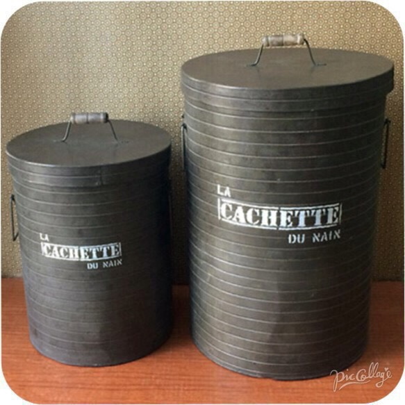 ヴィンテージ ブリキ缶 ダストボックス アンティーク】蓋付き 持ち手付