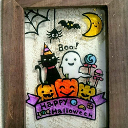 送料無料*ステンドグラス風フレーム*ハロウィン・かぼちゃ･黒猫･ハンドメイド♪ 3枚目の画像