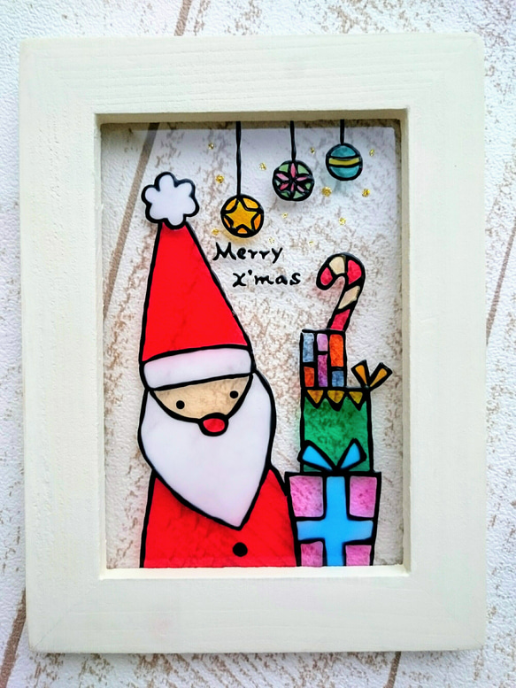 ステンドグラス プレート サンタクロース クリスマス 40×61cm