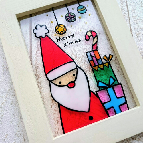 送料無料*ステンドグラス風*クリスマス・サンタクロース・北欧風