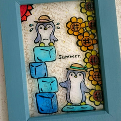 送料無料*ステンドグラス風*ペンギンとひまわり･夏･ハンドメイド♪ 3枚目の画像