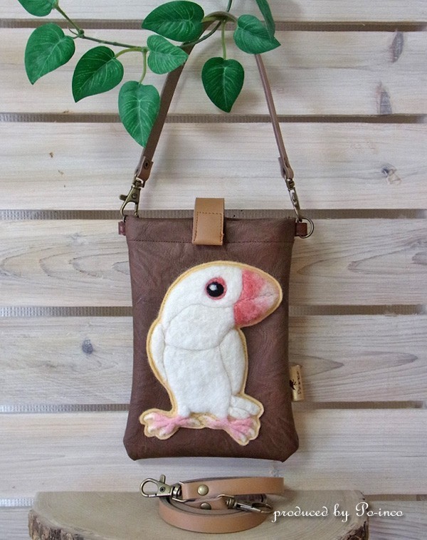 ＊受注制作(羽色変更可能)＊2WAYスマホポーチ /文鳥・白