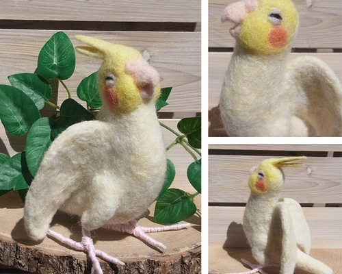 羊毛フェルト オカメインコ ルチノー オカメインコ イエロールチノー 羊毛インコクリップ(クリップ