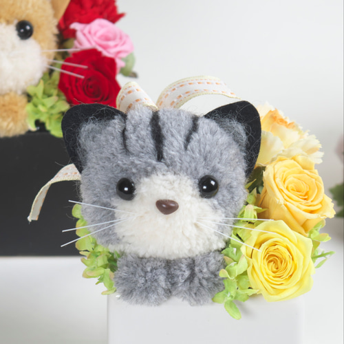 もこペット【猫・グレー】プリザーブドフラワー アレンジメント ペット