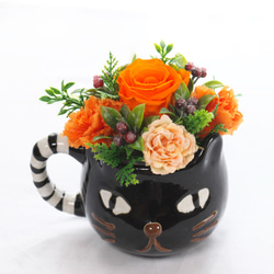 黒猫ポット／プリザーブドフラワー 花 プレゼント  フラワーギフト 猫 ペット　猫の置物 アニマルポット 6枚目の画像