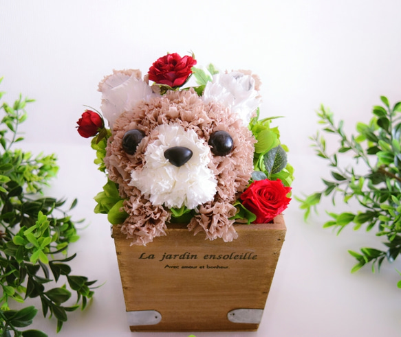 【チワワ】プリザーブドフラワー 犬 動物  花  プレゼント 母の日 誕生日 ペット お供え フラワーギフト いぬ 2枚目の画像