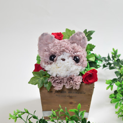 【茶猫】プリザーブドフラワー 花 猫 カーネーション ねこ 誕生日 母の日ギフト お供え フラワーアレンジメント 7枚目の画像